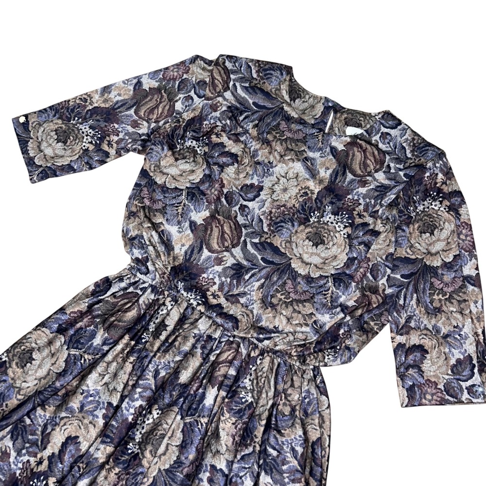 Vintage 80s MCS Ltd New York Floral Tapestry Women's Midi Dress Size 12 USA - Picture 1 of 16